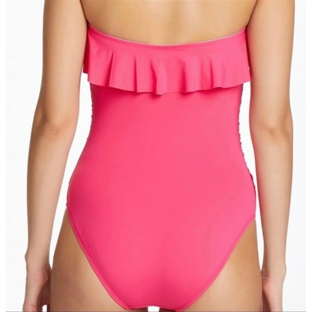 NWT Bleu Rod Beattie 6 Shirred Ruffle Bandeau Mio 1PC Swimsuit Pink 128203 - Picture 2 of 5